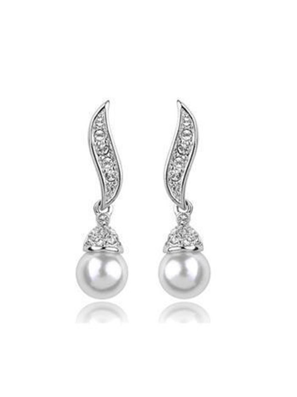 Silver Pearl Rhinestone Crystals Dangle Drop Post Fashion Earrings ~ NEW